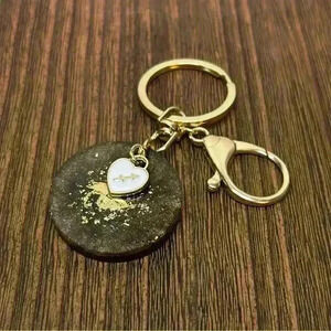 Gold Tone Keychain Hand Crafted Zodiac Sagittarius Medallion and Heart Charm